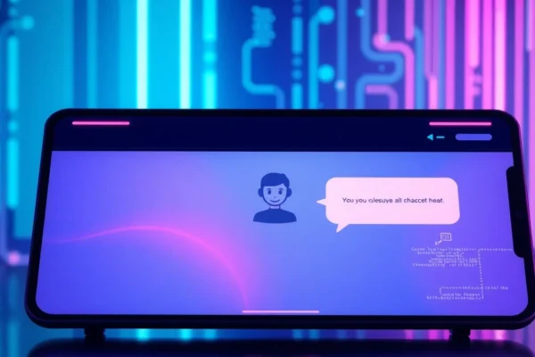 Futuristic AI chat interface with customizable characters and neon accents
