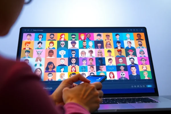 Modern digital interface displaying customizable AI characters and user interaction on a vibrant screen.