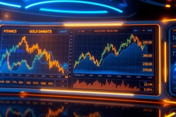 Investment News updates showing stock market charts, gold records, and economic indicators in a