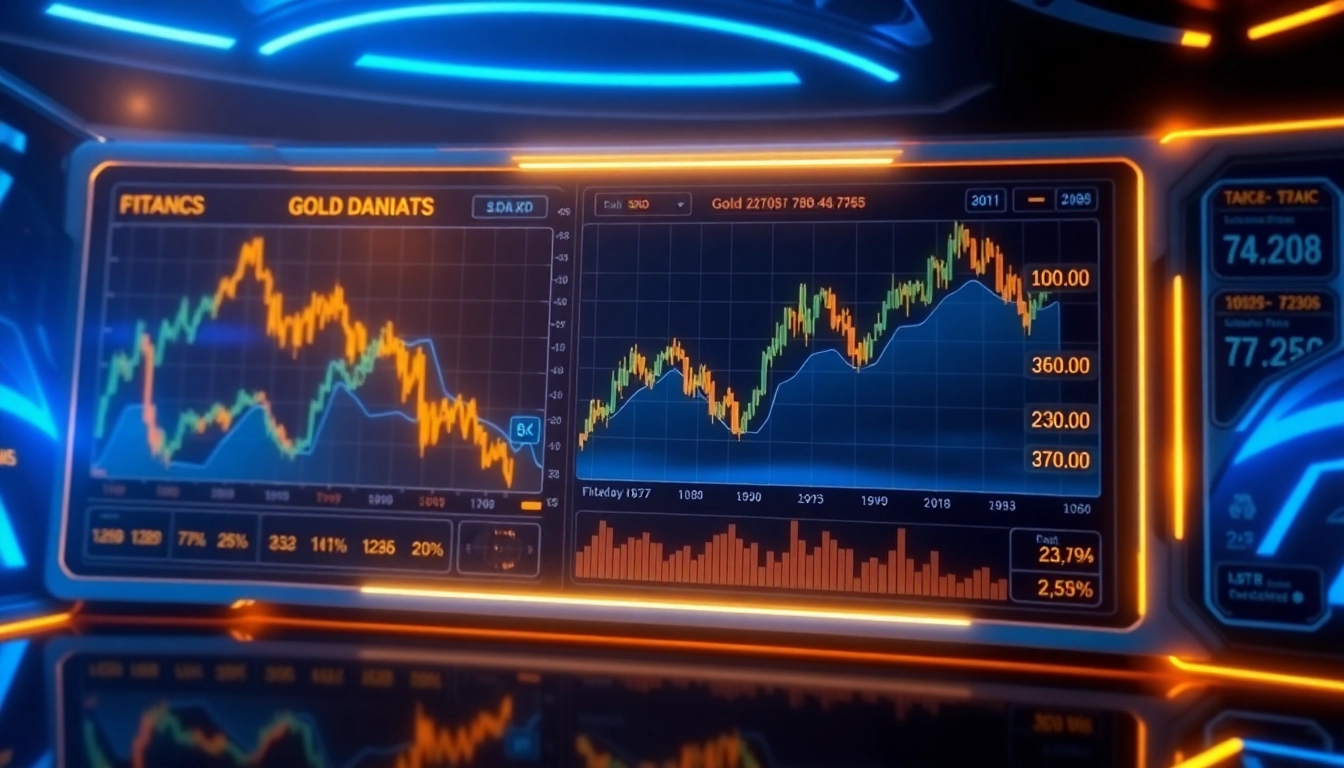 Investment News updates showing stock market charts, gold records, and economic indicators in a