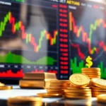 Investment News highlights with a vibrant trading dashboard, gold records, and global